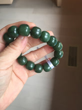 Load image into Gallery viewer, 13.7x13mm 100% Natural olive green/brown/black vintage style nephrite Jade bead bracelet HE95