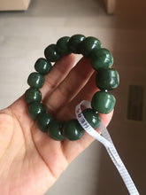 Load image into Gallery viewer, 13.7x13mm 100% Natural olive green/brown/black vintage style nephrite Jade bead bracelet HE95