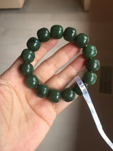 Load image into Gallery viewer, 13.7x13mm 100% Natural olive green/brown/black vintage style nephrite Jade bead bracelet HE95