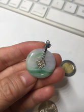 Load image into Gallery viewer, 23.5/4.9mm Type A 100% Natural green white Jadeite Jade Safety Guardian Button donuts Pendant BP115