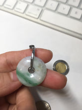 Load image into Gallery viewer, 23.5/4.9mm Type A 100% Natural green white Jadeite Jade Safety Guardian Button donuts Pendant BP115