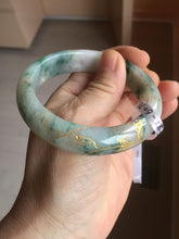 Load image into Gallery viewer, 55.5mm certified 100% natural Type A green white red with green floating flowers carved and golden-painted jadeite jade bangle PF82-6076
