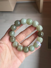 Load image into Gallery viewer, 14x13mm 100% Natural light green/gray/brown with brown flying dandelions vintage style nephrite Jade bead bracelet HE84