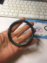 Load image into Gallery viewer, 60.5mm Certified Type A 100% Natural dark green blue gray black slim round cut Guatemala Jadeite bangle PC176-2056