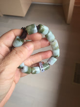 Load image into Gallery viewer, 54–66mm 100% Natural Type A Dark Green, White, Lavender & Gray Jadeite Cylinder Bead Bracelet PC243