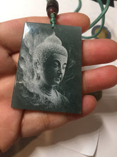 Load image into Gallery viewer, 100% Natural type A green/blue/gray Guatemala jadeite Jade shadow carving buddha pendant necklace BP114