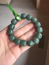Load image into Gallery viewer, 14x13mm 100% Natural dark green/gray/black vintage style nephrite Jade bead bracelet HT12-5