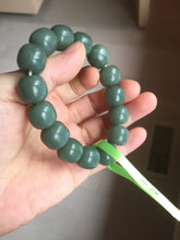 Load image into Gallery viewer, 14x13mm 100% Natural dark green/gray/black vintage style nephrite Jade bead bracelet HT12-5