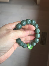 Load image into Gallery viewer, 14x13mm 100% Natural dark green/gray/black vintage style nephrite Jade bead bracelet HT12-5