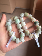 Load image into Gallery viewer, AllaboutjadeCanada.com only 54–58mm 100% Natural Type A light Green, yellow, purple, brown & Gray Jadeite Cylinder Bead Bracelet PC245 add on item.