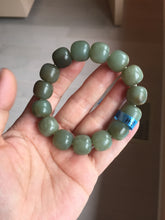 Load image into Gallery viewer, 100% Natural 13.8x12.5mm dark green/gray/brown vintage style nephrite Jade bead bracelet HF76