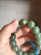 Load image into Gallery viewer, 100% Natural 13.8x12.5mm dark green/gray/brown vintage style nephrite Jade bead bracelet HF76