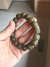 Load image into Gallery viewer, 100% Natural 12x11mm dark sugar brown black gray(糖料) vintage style nephrite Jade bead bracelet HF82