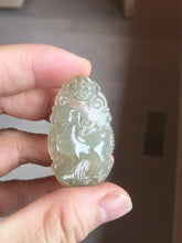 Load image into Gallery viewer, Type A 100% Natural Icy Watery Light Green gray (淡油冰)Jadeite Jade Greatest of All Time Goat Pendant PC229