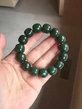 Load image into Gallery viewer, 14x13mm 100% Natural dark green/black/gray(碧玉) vintage style nephrite Jade bead bracelet HE109