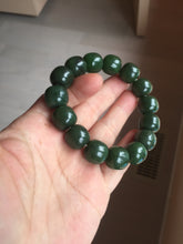 Load image into Gallery viewer, 14x13mm 100% Natural dark green/black/gray(碧玉) vintage style nephrite Jade bead bracelet HE109