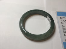 Load image into Gallery viewer, 56.4mm certified type A 100% Natural oily dark green gray black with flying snow Jadeite jade bangle PC202-7675