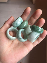 Load image into Gallery viewer, Size 10 3/4 100% natural type A sunny green light green white broad jadeite jade band ring thumb ring PC246-1