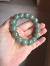 Load image into Gallery viewer, 14x13mm 100% Natural light green/gray vintage style nephrite Jade bead bracelet HE108