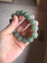 Load image into Gallery viewer, 14x13mm 100% Natural light green/gray vintage style nephrite Jade bead bracelet HE108
