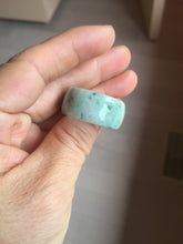 Load image into Gallery viewer, Size 10 3/4 100% natural type A sunny green light green white broad jadeite jade band ring thumb ring PC246-1