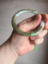 Load image into Gallery viewer, 53.6mm 100% natural Type A brown green white flat round cut jadeite jade bangle F58-7010