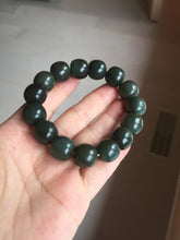 Load image into Gallery viewer, 14x13mm 100% Natural dark green/black/gray vintage style nephrite Jade bead bracelet HE107