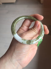 Load image into Gallery viewer, 53.6mm 100% natural Type A brown green white flat round cut jadeite jade bangle F58-7010