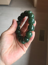 Load image into Gallery viewer, 14x13mm 100% Natural dark green/black/gray(碧玉) vintage style nephrite Jade bead bracelet HE106