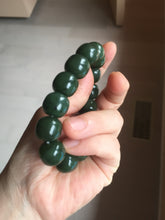 Load image into Gallery viewer, 14x13mm 100% Natural dark green/black/gray(碧玉) vintage style nephrite Jade bead bracelet HE106