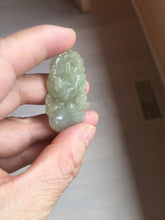 Load image into Gallery viewer, Type A 100% Natural Light Green gray (淡油冰)Jadeite Jade bunny rabbit Pendant PC232