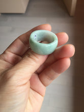 Load image into Gallery viewer, Size 12 100% natural type A sunny green light green white broad jadeite jade band ring thumb ring PC246-3
