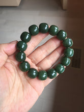 Load image into Gallery viewer, 14x13mm 100% Natural dark green/black/gray(碧玉) vintage style nephrite Jade bead bracelet HE106