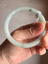 Load image into Gallery viewer, 56mm certified Type A 100% Natural white light green gray slim round cut Jadeite Jade bangle PB253-3715