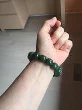 Load image into Gallery viewer, 14x13mm 100% Natural dark green/black/gray(碧玉) vintage style nephrite Jade bead bracelet HE106