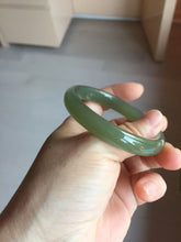 Load image into Gallery viewer, 53mm Certified 100% Natural light green yellow gray Deep Lake Water Green Nephrite Bangle HN178-6937