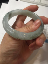 Load image into Gallery viewer, 55.5mm Certified Type A 100% Natural light green with carved Ancient Coin, Auspicious Cloud, and Lingzhi Jadeite Jade bangle PA75-6260
