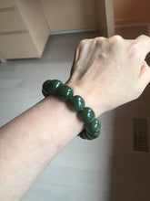 Load image into Gallery viewer, 14x13mm 100% Natural dark green/black/gray(碧玉) vintage style nephrite Jade bead bracelet HE106