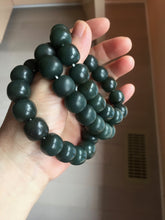 Load image into Gallery viewer, 100% Natural 14x12.3mm dark green/gray/brown/black vintage style nephrite Jade bead bracelet HE50