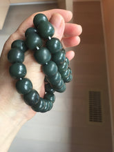 Load image into Gallery viewer, 100% Natural 14x12.3mm dark green/gray/brown/black vintage style nephrite Jade bead bracelet HE50