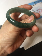 Load image into Gallery viewer, 50mm Certified Type A 100% Natural Oily Dark Green Gray Black with Flying Snow Oval Jadeite Jade Bangle PC204-7683