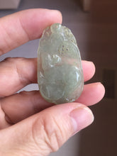 Load image into Gallery viewer, Type A 100% Natural Light Green gray (淡油冰)Jadeite Jade Fortune/Wealth Success Mouse Pendant PC235