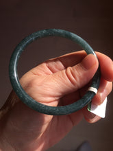 Load image into Gallery viewer, 58.5mm Certified Type A 100% Natural dark green/blue/gray with flying snow Guatemala slim round cut Jadeite bangle BG205-8825