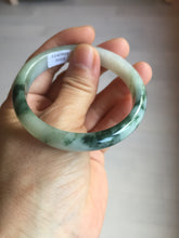 Load image into Gallery viewer, 53.6mm certified natural 100% natural Type A light green/white with green floating flowers jadeite jade bangle BP1-5003