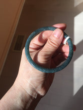 Load image into Gallery viewer, 58.5mm Certified Type A 100% Natural dark green/blue/gray with flying snow Guatemala slim round cut Jadeite bangle BG205-8825