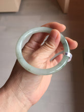 Load image into Gallery viewer, 54mm certified Type A 100% Natural white oily light green gray( 淡油青) slim round cut Jadeite Jade bangle PB254-3708