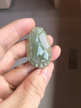 Load image into Gallery viewer, Type A 100% Natural Light Green gray (淡油冰)Jadeite Jade Loyalty Protection Fortune Dog Pendant PC236
