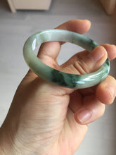 Load image into Gallery viewer, 53.6mm certified natural 100% natural Type A light green/white with green floating flowers jadeite jade bangle BP1-5003