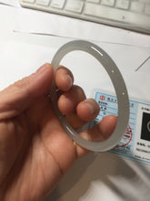 Load image into Gallery viewer, 59mm Certified 100% Natural icy light gray white(灰冰) slim round cut nephrite jade bangle HN73-9136