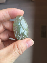 Load image into Gallery viewer, Type A 100% Natural Light Green gray (淡油冰)Jadeite Jade Loyalty Protection Fortune Dog Pendant PC236